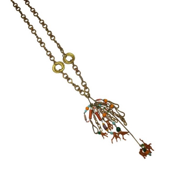 Vintage chain Coral Beaded Chain Tassel Necklace